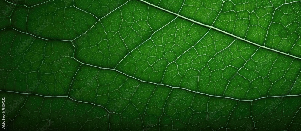 Vivid green leaf in detailed close-up set against a deep, dark background, creating a striking contrast Vivid green leaf in detailed close-up set against a deep, dark background, creating a striking contrast