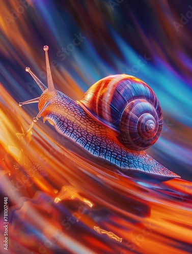 Rapid snail, blast speed mode, front angle, intense blur, vivid colors, simple background ,3D render