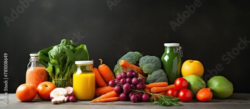 Assorted fruits and vegetables are arranged on a table  showcasing a diverse selection ready for juicing