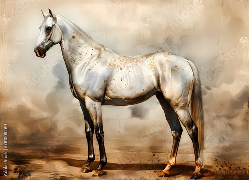 portrait oil painting features a majestic white horse , luxury vintage moody farmhouse wall art, digital art print, wallpaper, background
