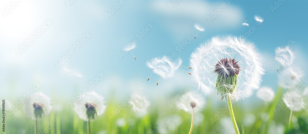 Close-up view of a vibrant dandelion set against the backdrop of a clear blue sky