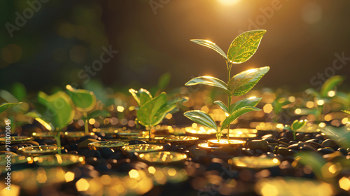 seeds grow gold coins on the side blur background the journey of business growth money saving and investing © Farhan