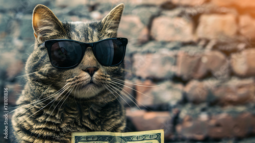 cute cat wearing glasses holding money money growth Business marketing financial fredo photo
