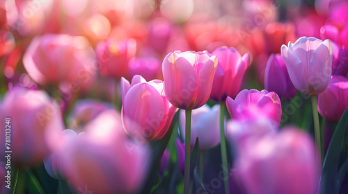 Pastel tulips bask in soft sunlight creating a tranquil springtime bloom symphony