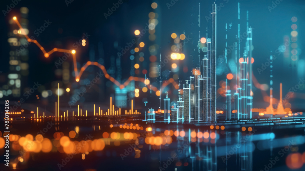 Obraz premium Animated oil demand forecast chart, predicting future trends with data-driven insights,