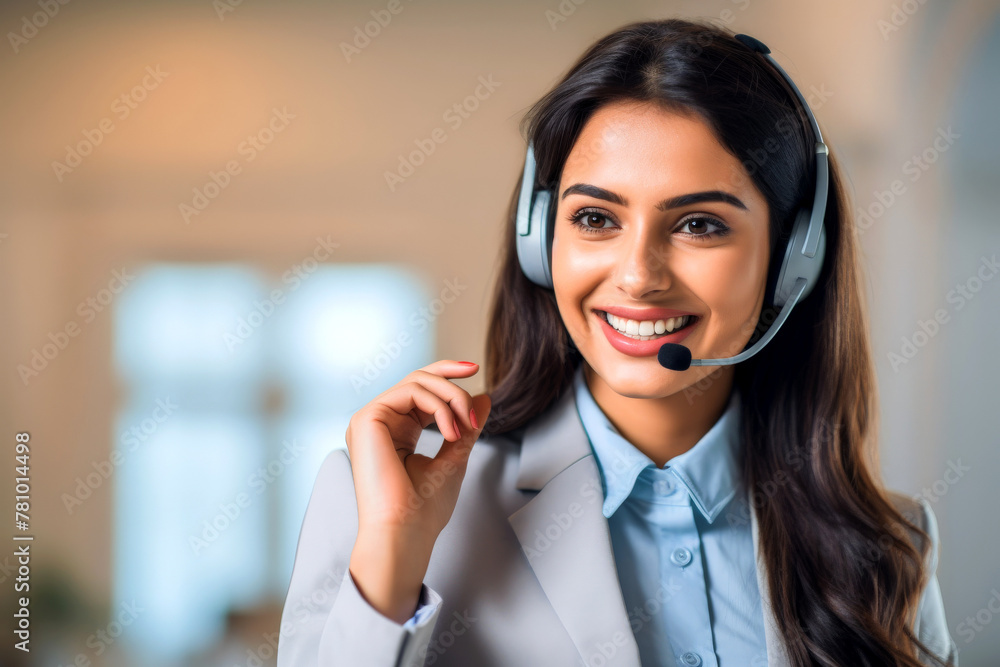 Indian Female customer support Agent phone operator in headset . AI Generated Indian Female customer support Agent phone operator in headset . AI Generated