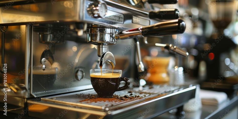 A coffee machine is pouring coffee into a cup A coffee machine is pouring coffee into a cup