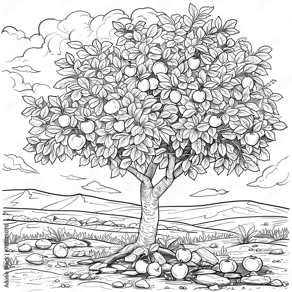 Naklejka premium Apple tree coloring book 