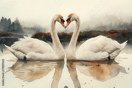 Fototapeta Naklejka Na Ścianę i Meble -  Oil painting digital art prints wall art features white swan swimming in the pond, farmhouse decor, nature theme