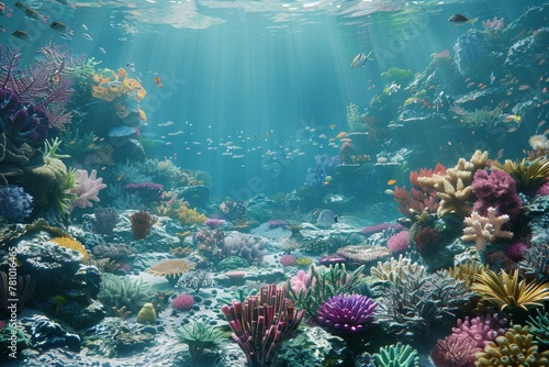 An underwater paradise created in immersive 3D. with lively coral reefs