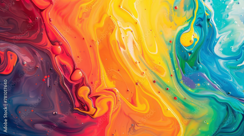 Flowing paint in a rainbow of colors, captured in a moment of fluid beauty,