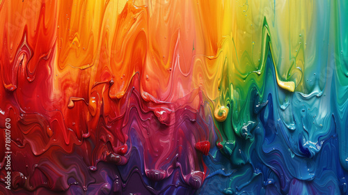 Fluid rainbow elements cascading down a textured backdrop, embodying the flow of paint,