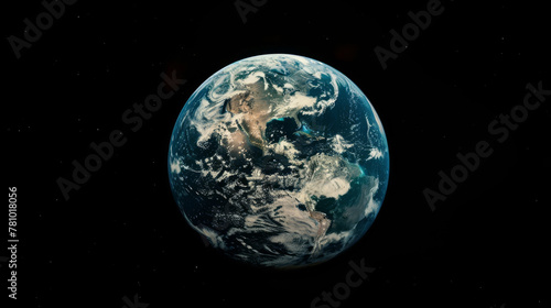High-tech image of Earth from space, its once blue and green visage now marred by brown and grey scars of exploitation,