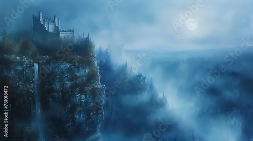 Enchanted Cliffside Fortress in Dawn's Glow./n