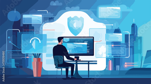 Cybersecurity data protection vector ilustration ve