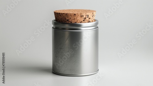 Close up of a metal container with cork top photo