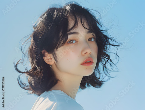 柔らかな日差しを浴びるアジア人女性