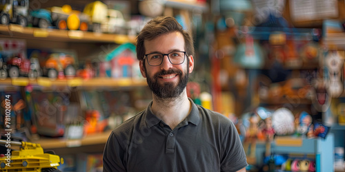 portrait of a smiling male business owner standing in his toy store  generative AI