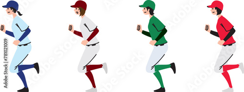 トレーニングでアップをする様々なユニフォームのソフトボール部員