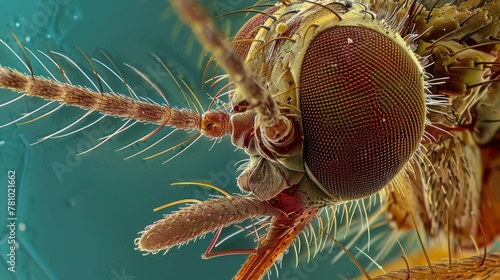 A detailed view of a mosquitos mouth revealing its needlelike mouthparts used for piercing skin and ing . photo