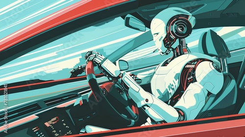 Ai robot driving a car illustration 