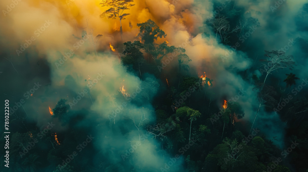 Aerial view of a forest fire in the Amazon rainforest in Brazi Aerial view of a forest fire in the Amazon rainforest in Brazi