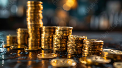 Close up stack coin blur background suggesting investment and finance