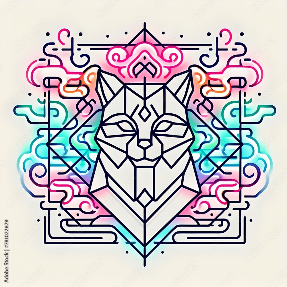 Cat silhouette with colorful shapes Cat silhouette with colorful shapes