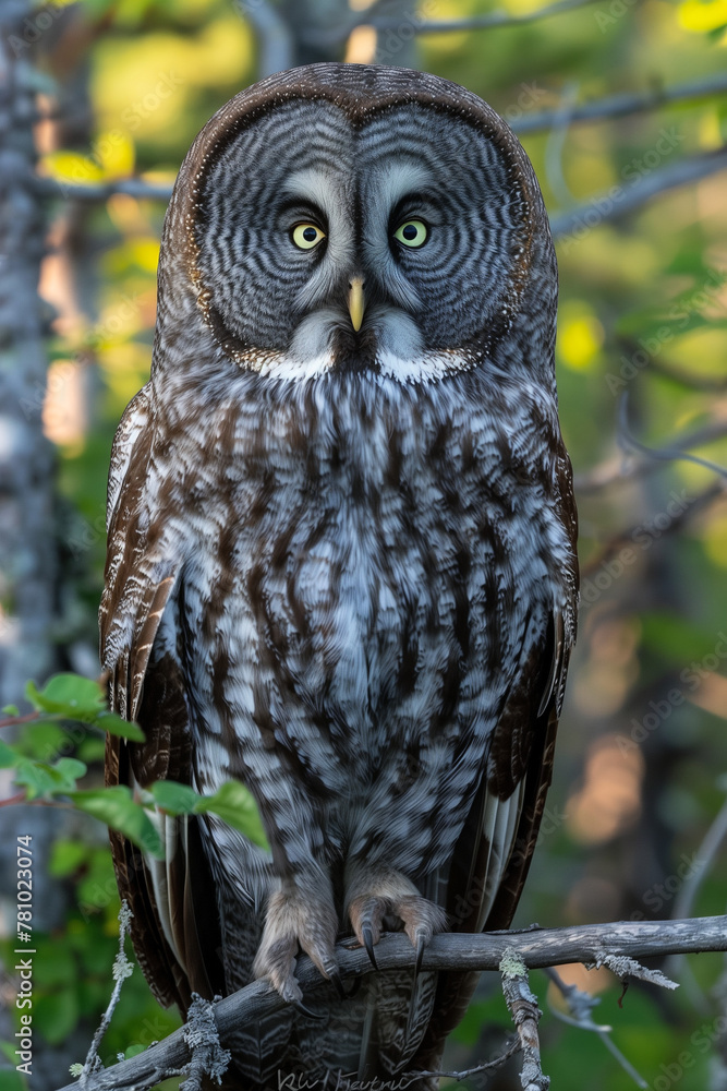 Fototapeta premium Great Grey Owl Perched in Boreal Forest