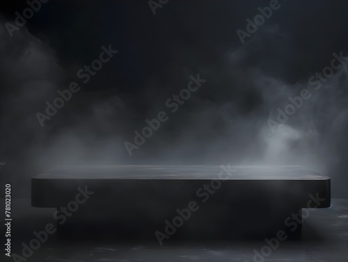 Dramatic Podium Platform with Dark Smoke and Spotlight in Empty Room for Product Display or Presentation