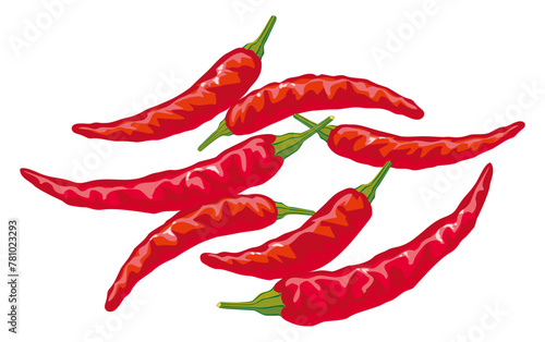 Red chili peppers against white background (ID: 781023293)