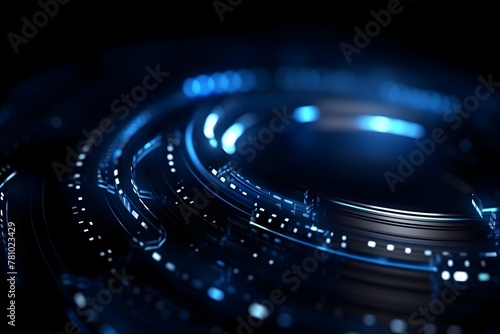 Futuristic Blue Glowing Digital Circles of Data Visualization in Cyberspace Network