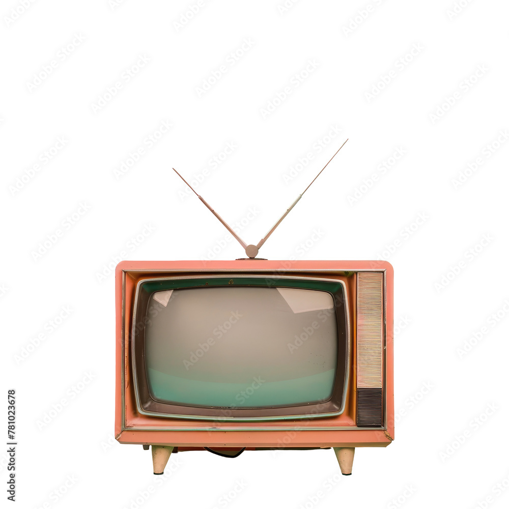 A small television on a transparent backdrop