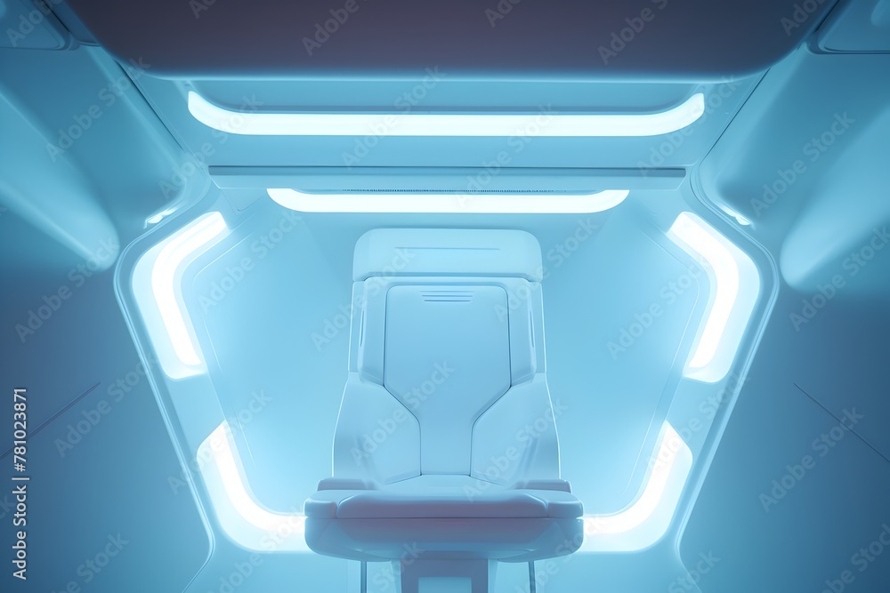 Futuristic Spacecraft Cabin Immersed in Glowing Lights,Conveying Technological Advancement and Cosmic