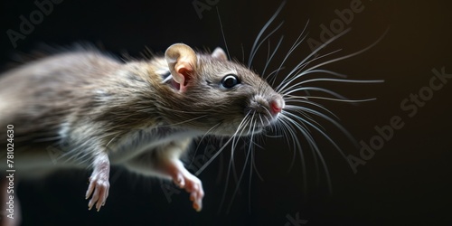A close up of a mouse with long whiskers and eyes. Generative AI.