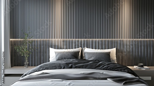 A bedroom with clean lines and a muted color scheme is brought to life with the addition of acoustic panels made from sustainably sourced materials. These panels not only provide sound .
