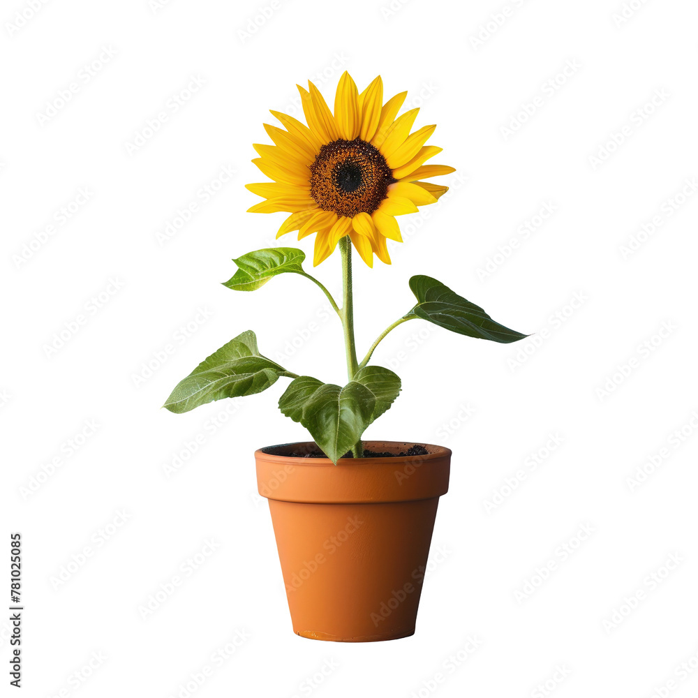 Obraz premium Sunflower in pot on Transparent Background