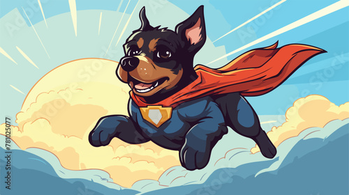 Dog wearing a superhero costume flying through the