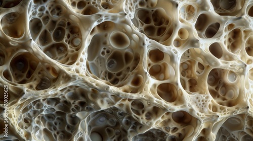 A side view of a conidium showing the complex patterns of the outer layer and the visible pores where spores will be released.