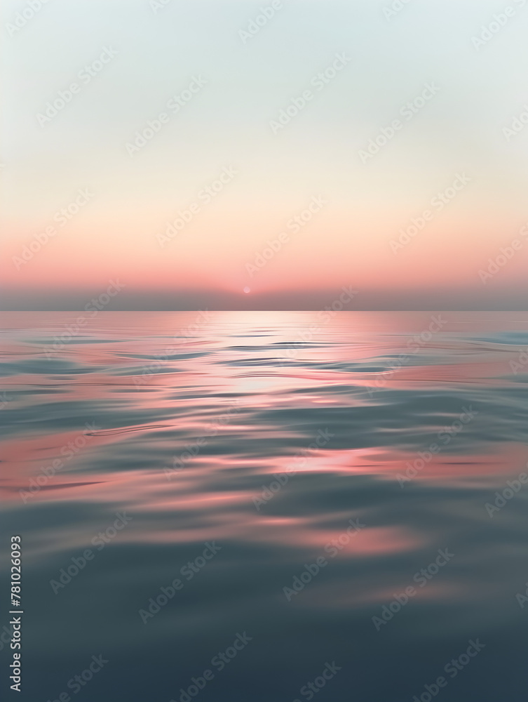 A beautiful ocean scene with a pink and orange sunset in the background. The water is calm and the sky is a mix of pink and blue A beautiful ocean scene with a pink and orange sunset in the background. The water is calm and the sky is a mix of pink and blue