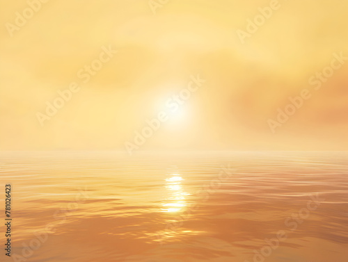 A beautiful sunset over a calm ocean. The sky is filled with a warm orange hue  and the sun is setting in the distance. The water is still  and the horizon is a perfect backdrop for the sun s rays