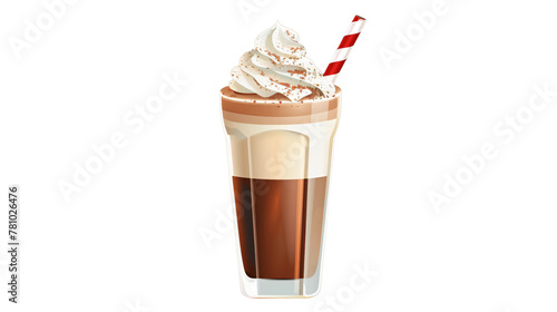 Festive iced coffee with whipped topping, chocolate sprinkles, and a striped straw, perfect for holiday treats.