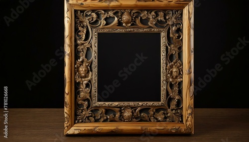 antique gold frame, a beautifully handcrafted wooden blank picture frame adorned with intricate carving photo