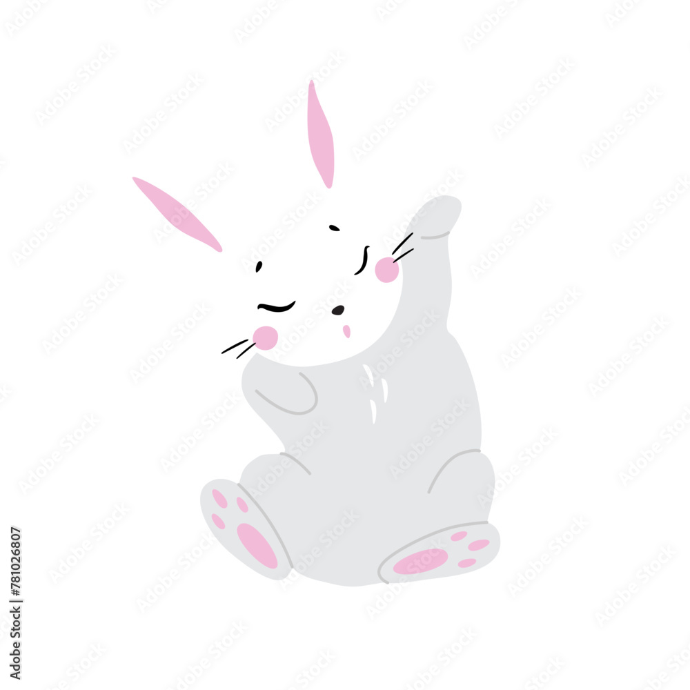 Bunny illustration, cute rabbit, hare. Gray, white, pink set of cutie animal portrait in pastel colors. Stickers, wall art, kids room decoration, easter Bunny illustration, cute rabbit, hare. Gray, white, pink set of cutie animal portrait in pastel colors. Stickers, wall art, kids room decoration, easter