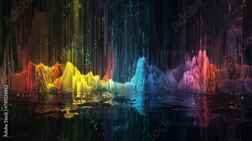A captivating holographic display featuring a spectrum of colors on a dark backdrop.