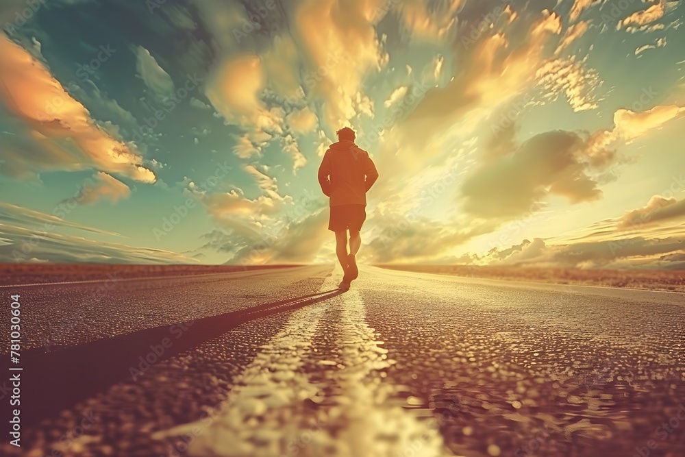 Lone Figure Walks the Path of Motivation,Driven by Passion and Determination to Achieve Dreams and