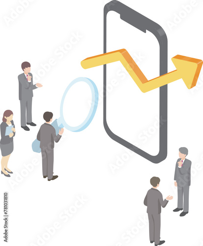 アイソメトリック　ビジネス　スマートフォン　人物　男性　女性　web　seo　シンプル　イラスト素材