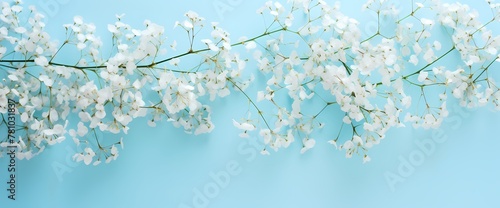 A serene top-down view of delicate baby's breath flowers against a clear background, perfect for adding your message. photo