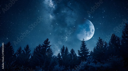Celestial Moonrise Over Forest photo