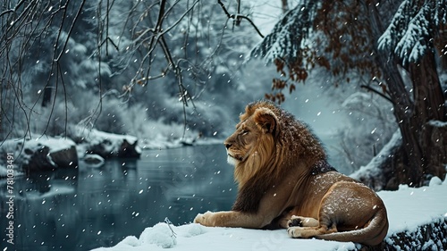 lion in the snow photo